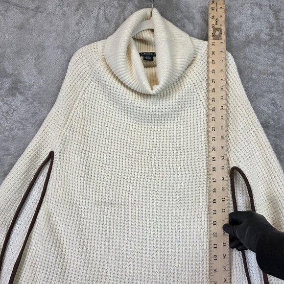 Lauren Ralph Lauren Poncho Womens One Size Cream Cowl Neck Knit Wool Blend Cape - Picture 4 of 8